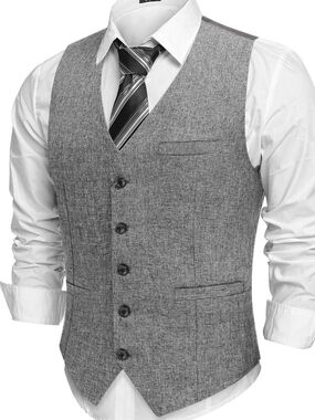 NWT COOFANDY Men's Light Gray Suit Dress Vest Slim Fit Waistcoat
